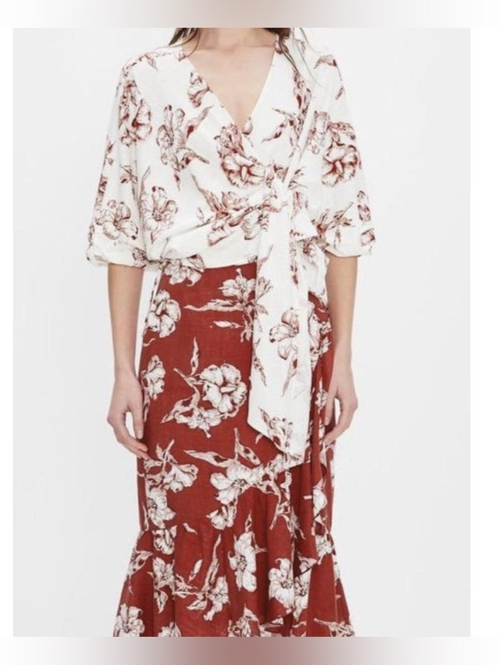 Zara cream and red blouse
